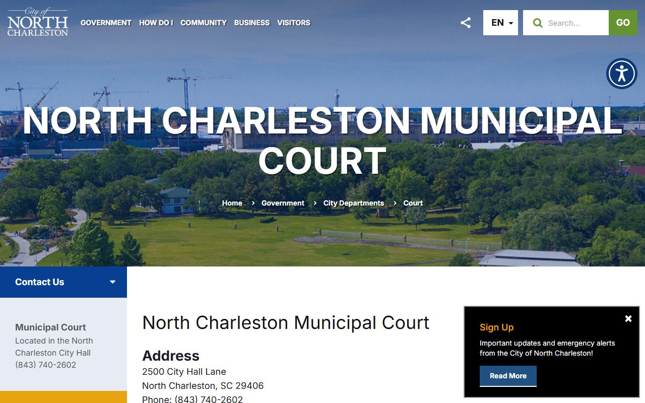 North Charleston Municipal Court information page for traffic records and court procedures