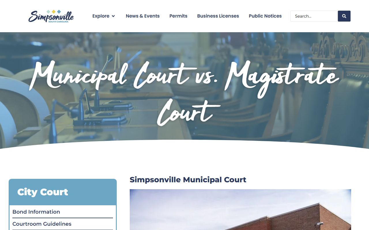 Simpsonville Municipal Court page for traffic court records and citation information