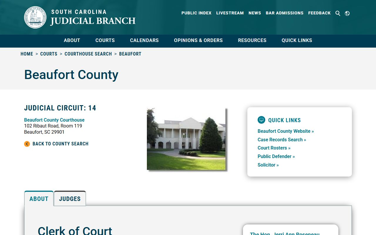 Beaufort County Clerk of Court website for traffic court records