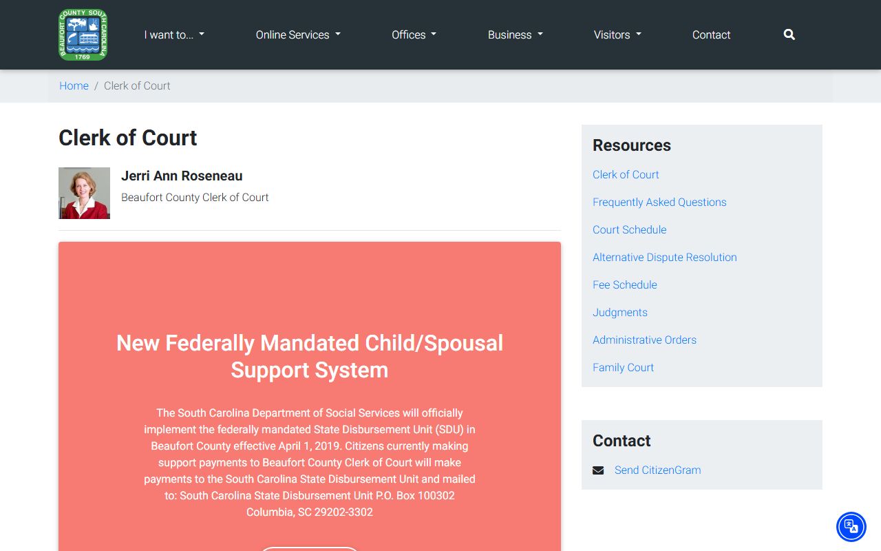 Beaufort County Clerk of Court fee schedule for traffic court record copies