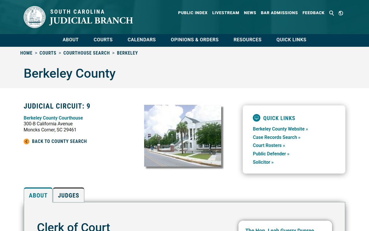 Berkeley County Clerk of Court page for traffic court records access