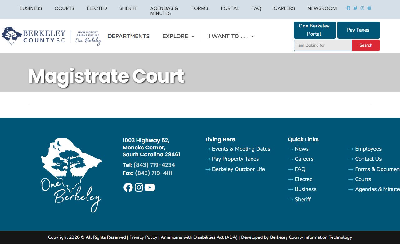 Berkeley County Magistrate Court information for traffic court records