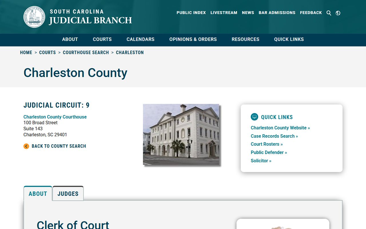 Charleston County Clerk of Court page for traffic court records access