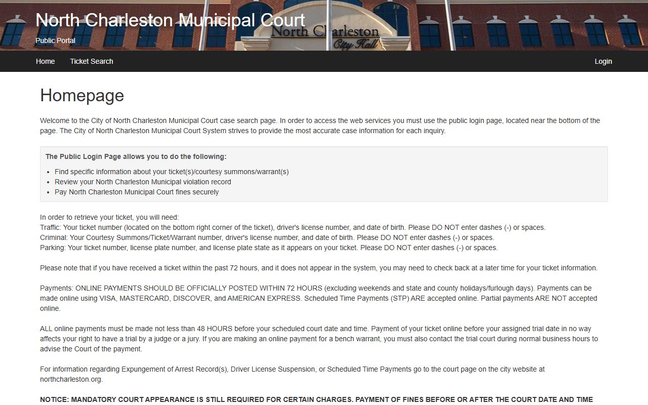 North Charleston Municipal Court eCourt portal for traffic records lookup