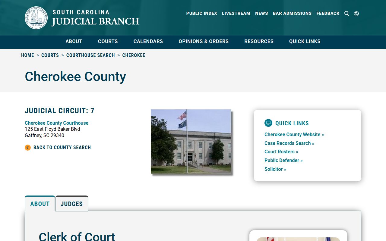 Cherokee County Clerk of Court page for traffic court record access