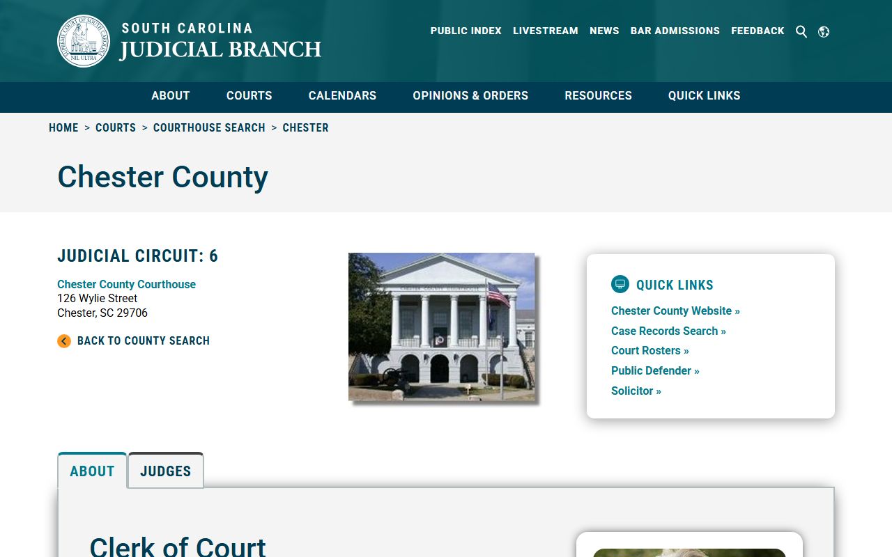 Chester County Clerk of Court page for traffic court records access