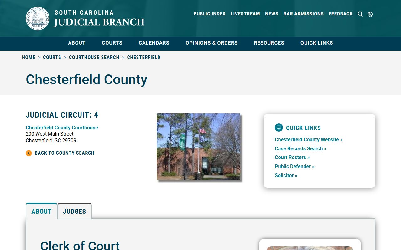 Chesterfield County Clerk of Court page for traffic court records access