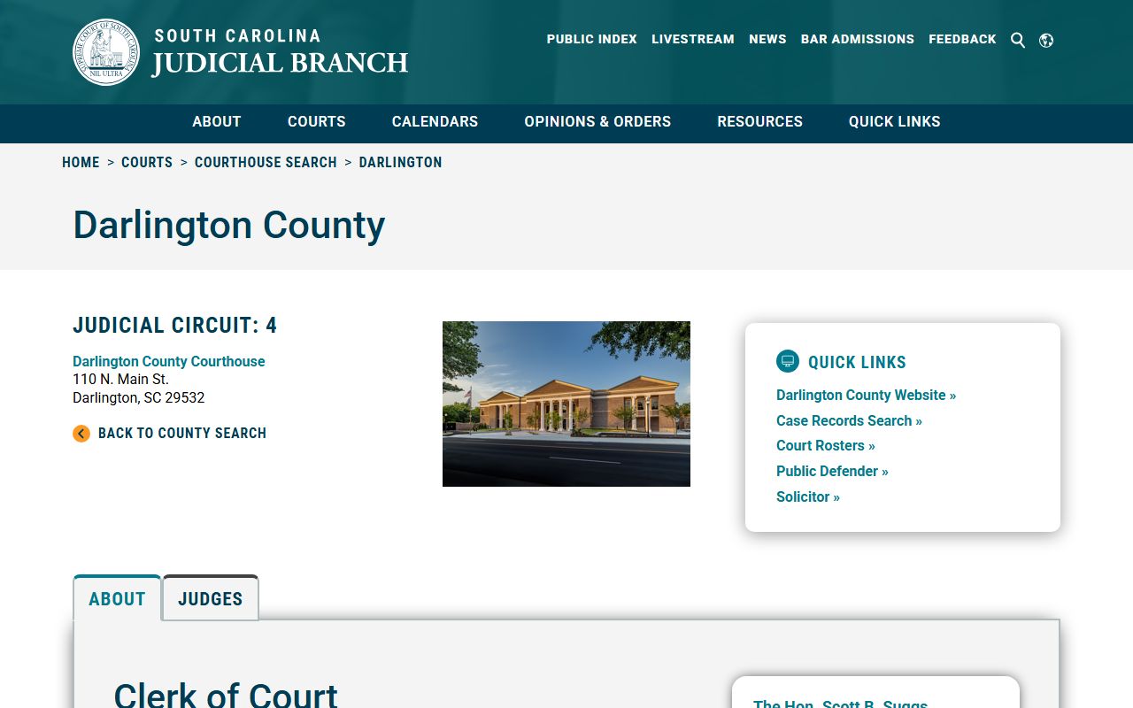 Darlington County Clerk of Court page for traffic court records access