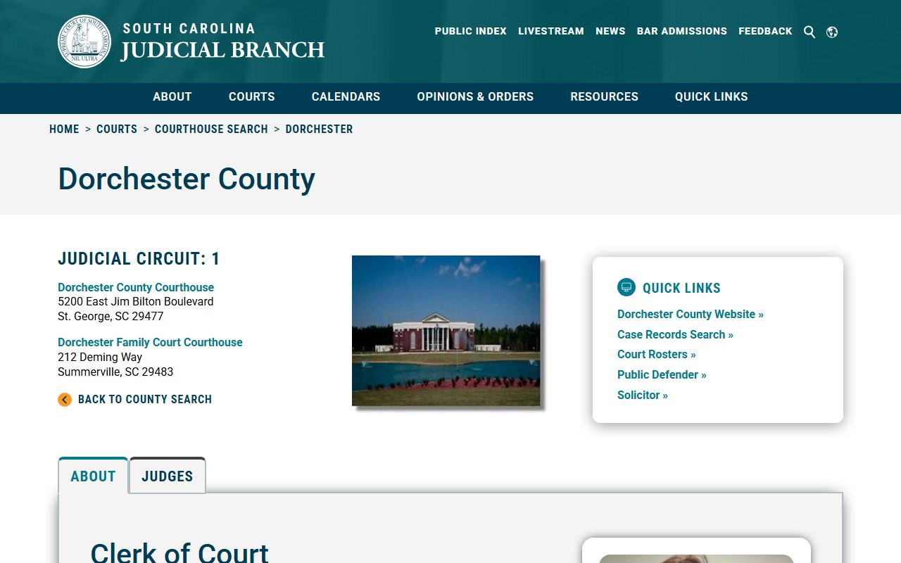 Dorchester County Clerk of Court page for traffic court records access