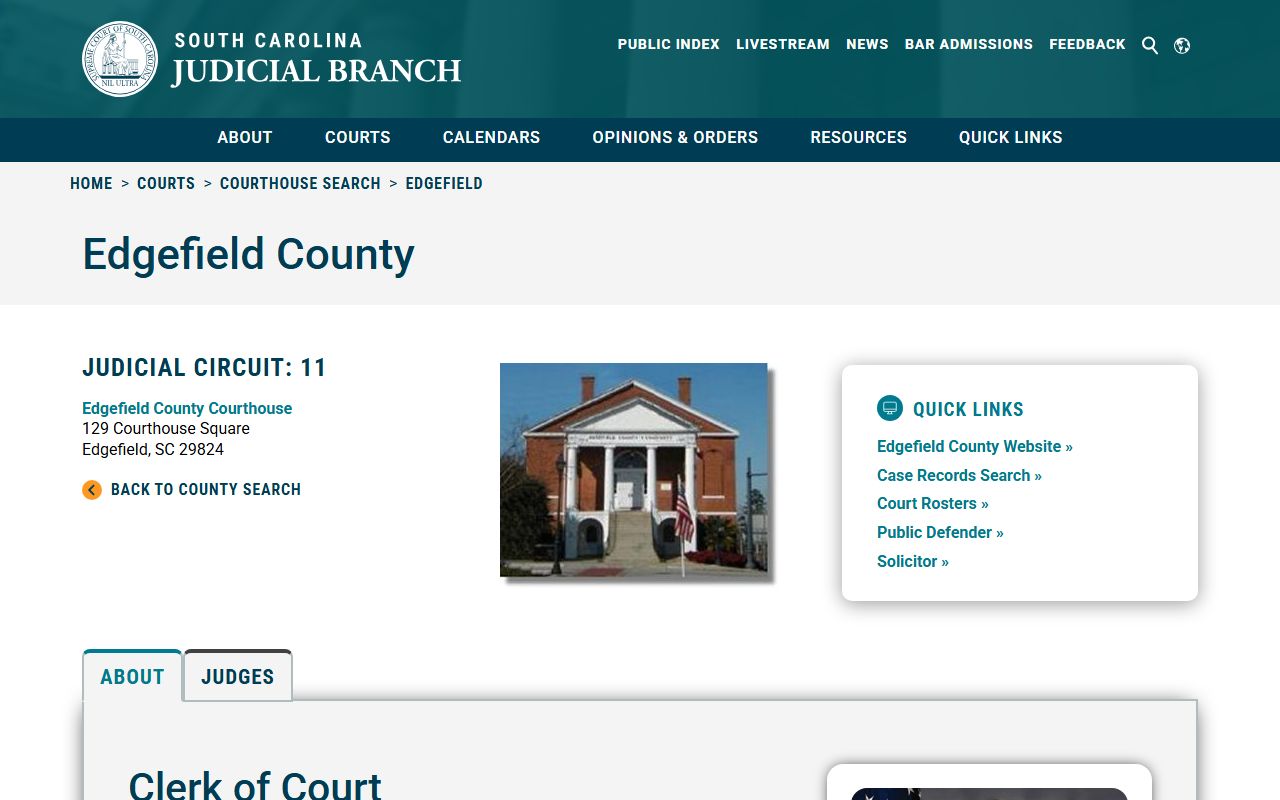 Edgefield County Clerk of Court page for traffic court records access