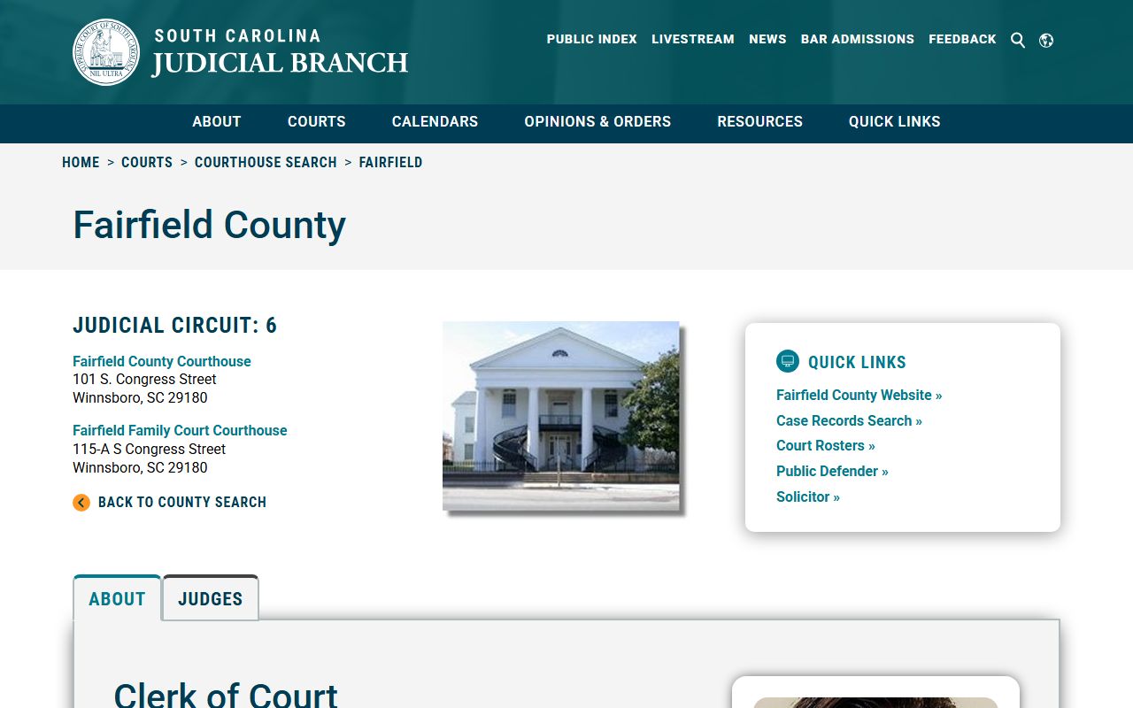 Fairfield County Clerk of Court page for traffic court records access