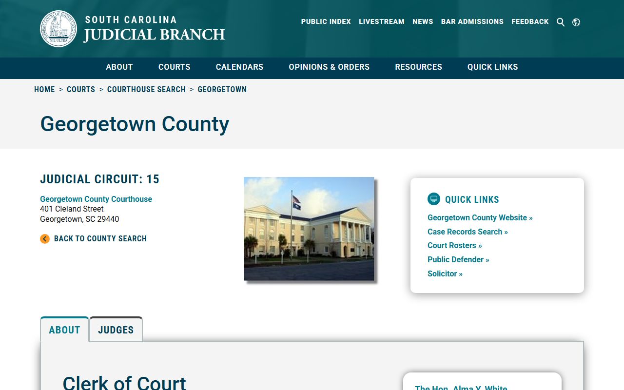 Georgetown County Clerk of Court page for court records access