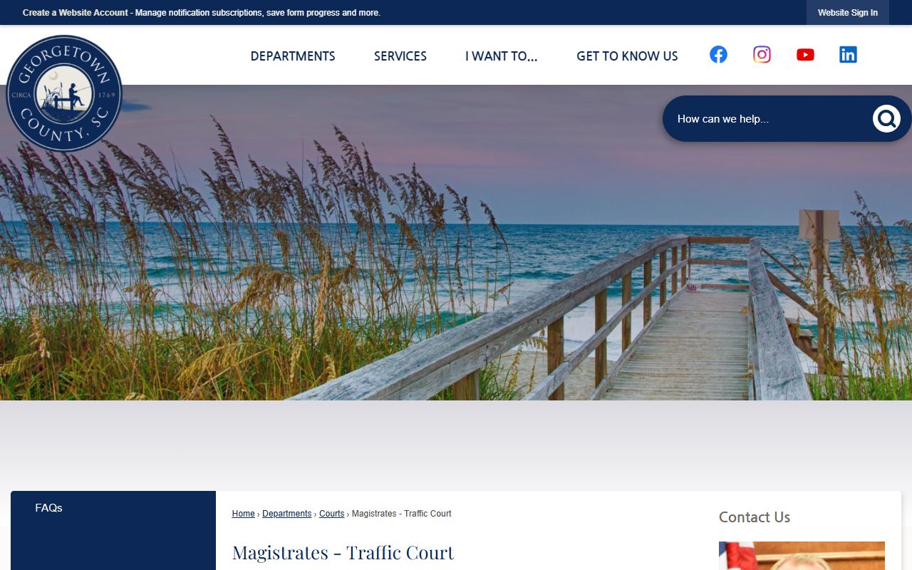 Georgetown County Magistrates and Traffic Court page for citation lookup and court information