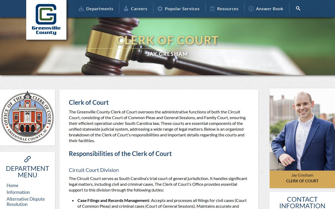 Greenville County Clerk of Court official website for traffic court records