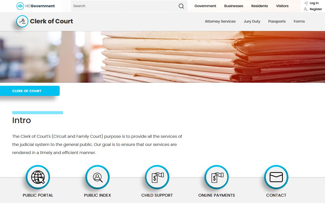 Horry County Clerk of Court page for traffic court records access