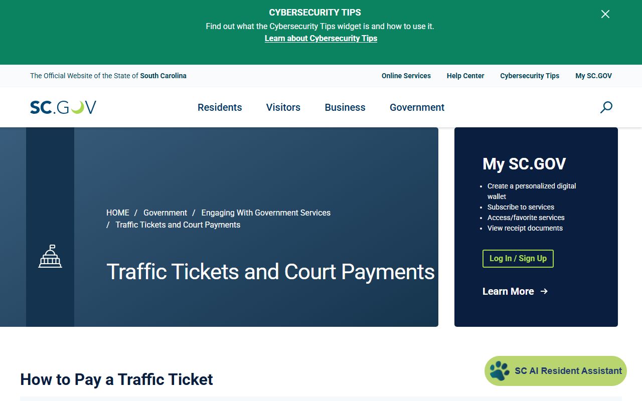 SC.GOV court payments portal for paying South Carolina traffic tickets online